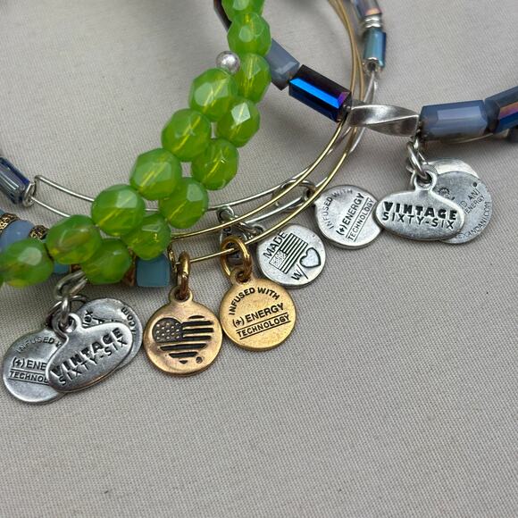 Alex and Ani Bracelet Lot - Vintage Sixty Six and Beaded Wrap Blue Green Energy - Picture 10 of 12